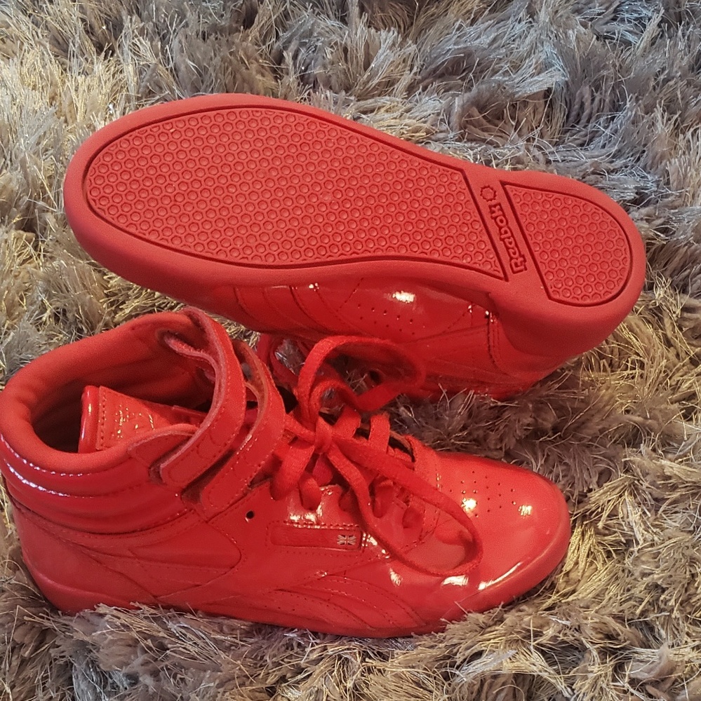 Reebok Kids' Freestyle Hi Patent Shoes.